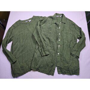 Vintage Sunbelt Green Linen Tunic & Button-Up Shirt Set Large 100% Linen